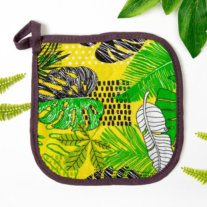 Прихватка "Доляна" Листья 18*18 см, рогожка, 160г/м2, 100% хл