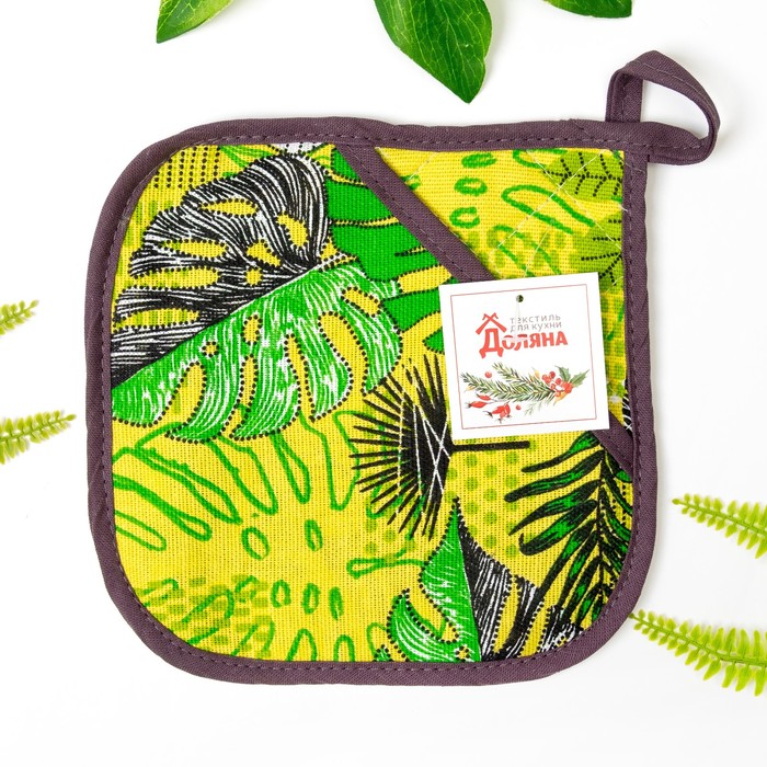 Прихватка "Доляна" Листья 18*18 см, рогожка, 160г/м2, 100% хл