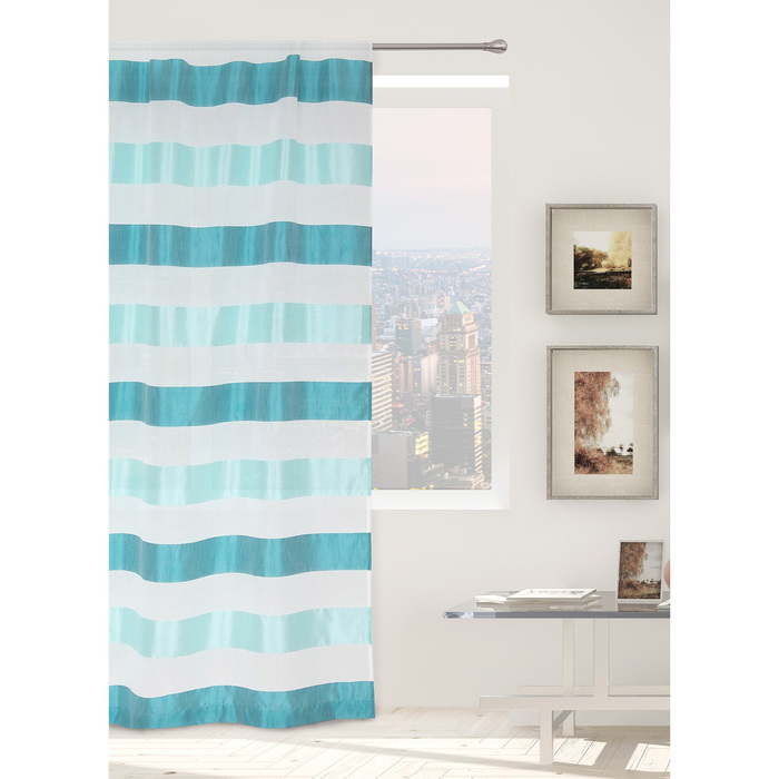 Тюль "Этель" 145х270 см Аквамарин (горизонтальная полоса) б/утяжелителя, 100% п/э