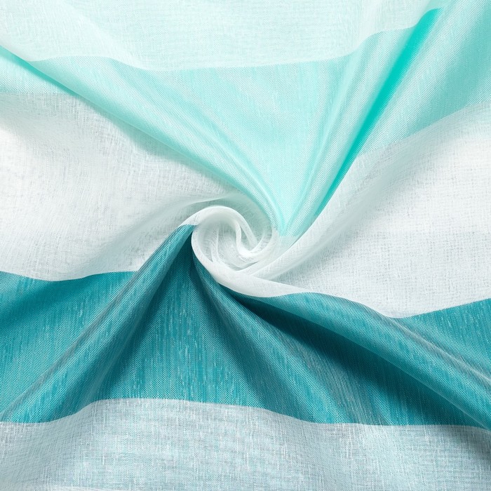 Тюль "Этель" 145х270 см Аквамарин (горизонтальная полоса) б/утяжелителя, 100% п/э