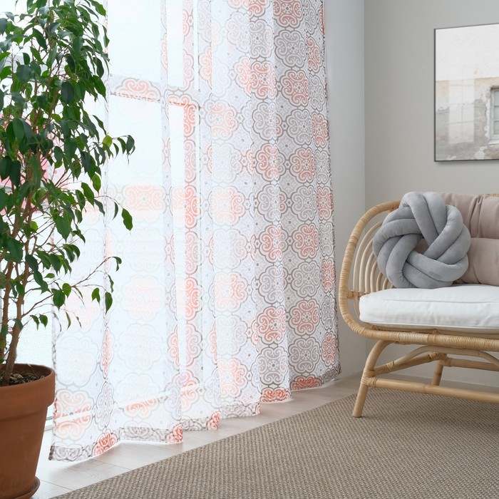 Тюль "Этель" Дамаск цвет бежевый 200х250 см, вуаль, 100% п/э