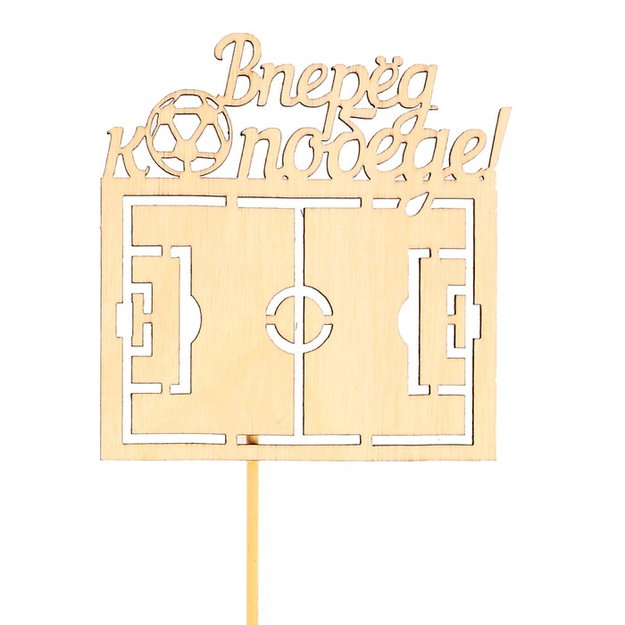 Топпер "Вперёд к победе!" с футбольным полем, из фанеры, 9х9 см, неокрашен., на палочке