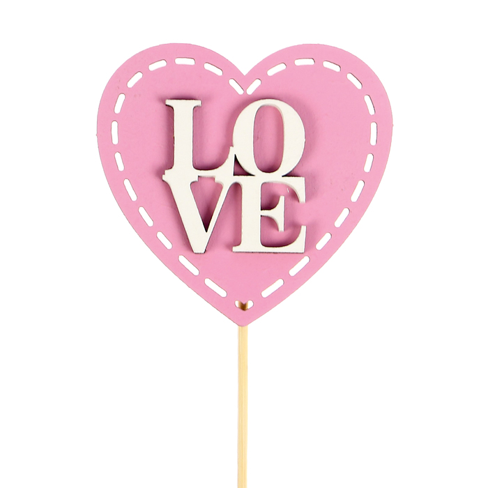 Топпер-сердечко "LOVE" из фанеры, 8х7,5 см, розово-белый