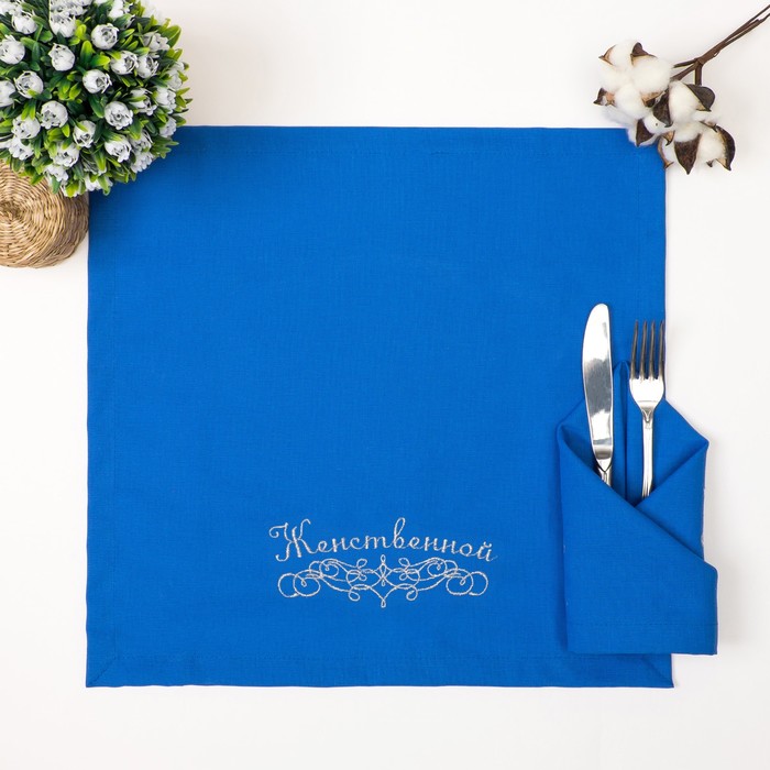 Набор салфеток Этель"Женственной"40*40Цв.Синий сВМГО хл,200 гр/м2-2шт+дер.лопатка