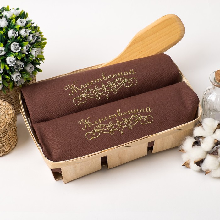 Набор салфеток Этель"Женственной"40*40Цв.Шоколад сВМГО хл,200 гр/м2-2шт+дер.лопатка