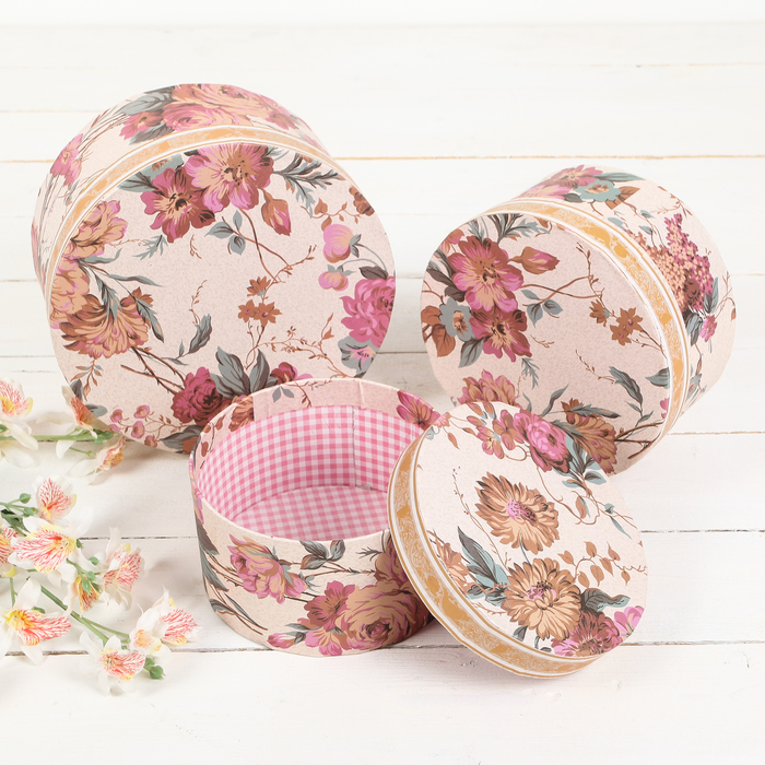 Набор коробок 3в1 "Цветение", бежевый, 22 х 22 х 10 - 16 х 16 х 8,5 см