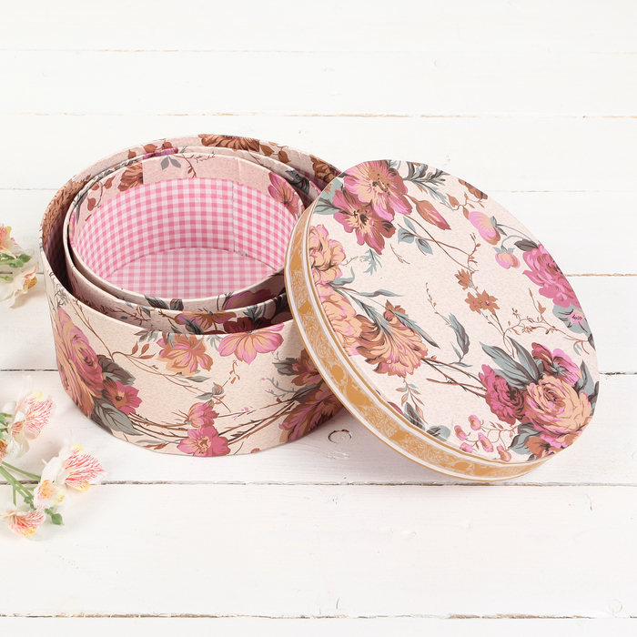 Набор коробок 3в1 "Цветение", бежевый, 22 х 22 х 10 - 16 х 16 х 8,5 см