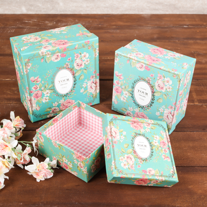 Набор коробок 3в1 "Следуй за мечтой", бирюзовый, 16,5 х 16,5 х 9 - 12,5 х 12,5 х 6,5 см