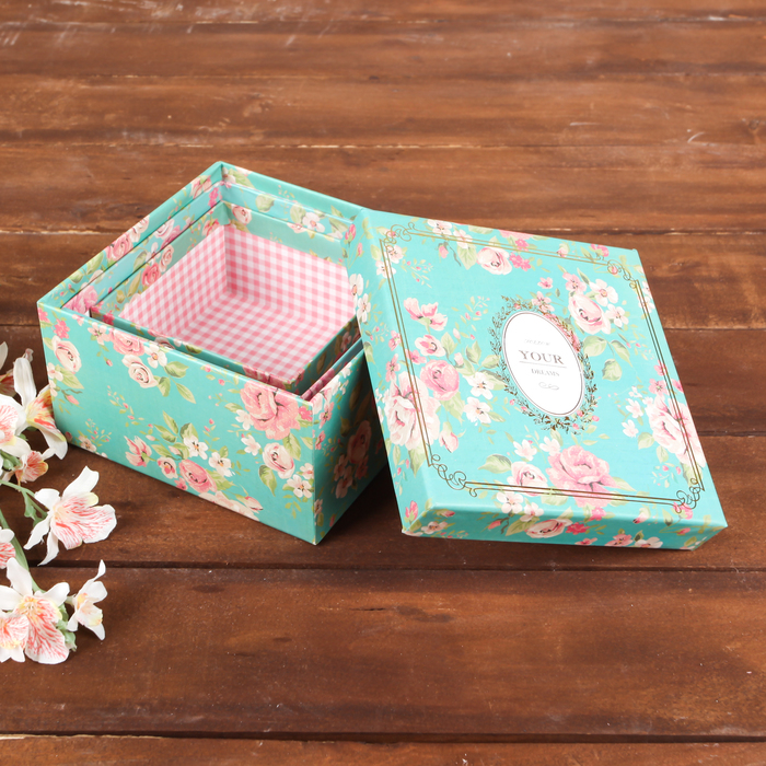 Набор коробок 3в1 "Следуй за мечтой", бирюзовый, 16,5 х 16,5 х 9 - 12,5 х 12,5 х 6,5 см