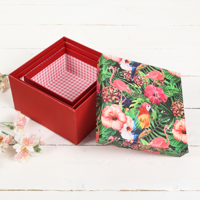 Набор коробок 3в1 "Тропики", 16,5 х 16,5 х 9 - 12,5 х 12,5 х 6,5 см