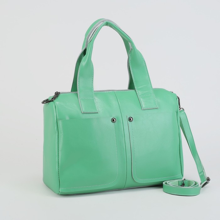 Сумка женская, отдел с перегородкой на молнии, 3 наружных кармана, длинный ремень, цвет мятный