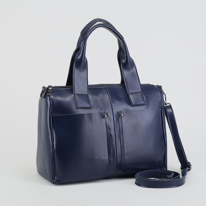 Сумка женская, отдел с перегородкой на молнии, 3 наружных кармана, длинный ремень, цвет синий