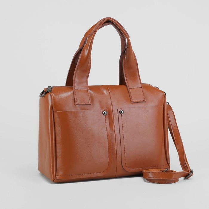 Сумка женская, отдел с перегородкой на молнии, 3 наружных кармана, длинный ремень, цвет коричневый