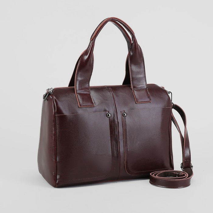 Сумка женская, отдел с перегородкой на молнии, 3 наружных кармана, длинный ремень, цвет кофе