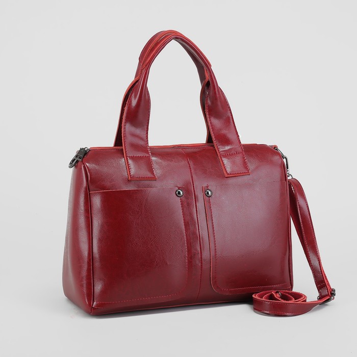 Сумка женская, отдел с перегородкой на молнии, 3 наружных кармана, длинный ремень, цвет бордовый