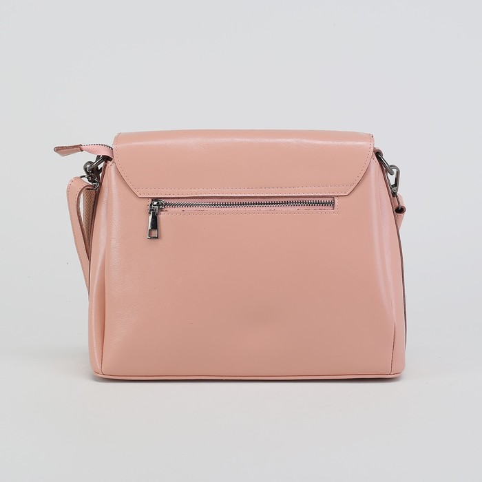 Сумка женская, 3 отдела на молнии, наружный карман, длинный ремень, цвет розовый