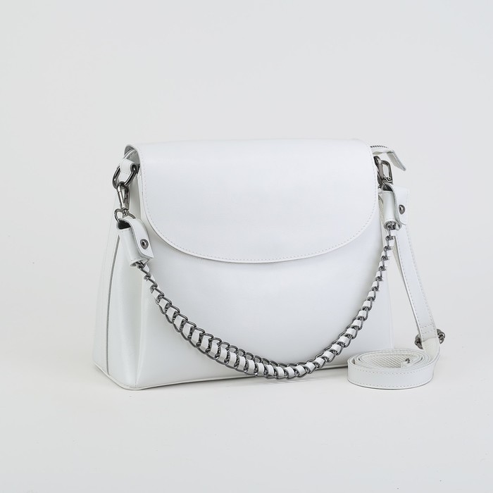 Сумка женская, 3 отдела на молнии, наружный карман, длинный ремень, цвет белый
