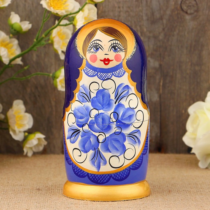 Матрёшка «Гжель», сине-белый платок, 5 кукольная, 17 см