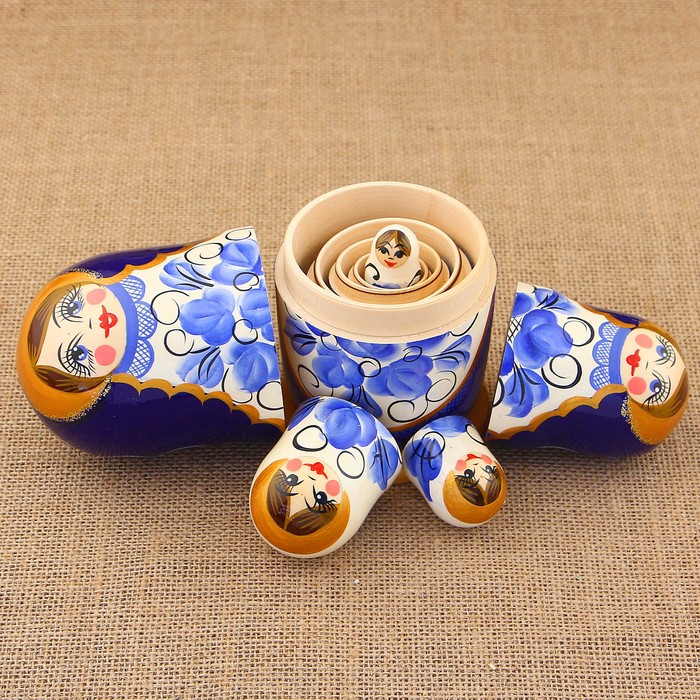 Матрёшка «Гжель», сине-белый платок, 5 кукольная, 17 см