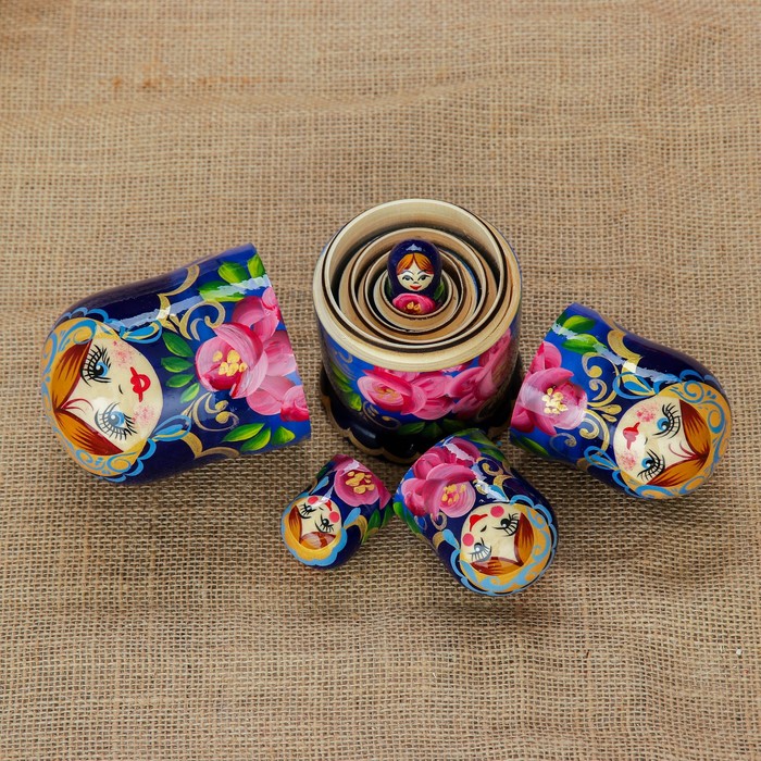 Матрёшка «Фиалка», синий платок, 5 кукольная, 17 см