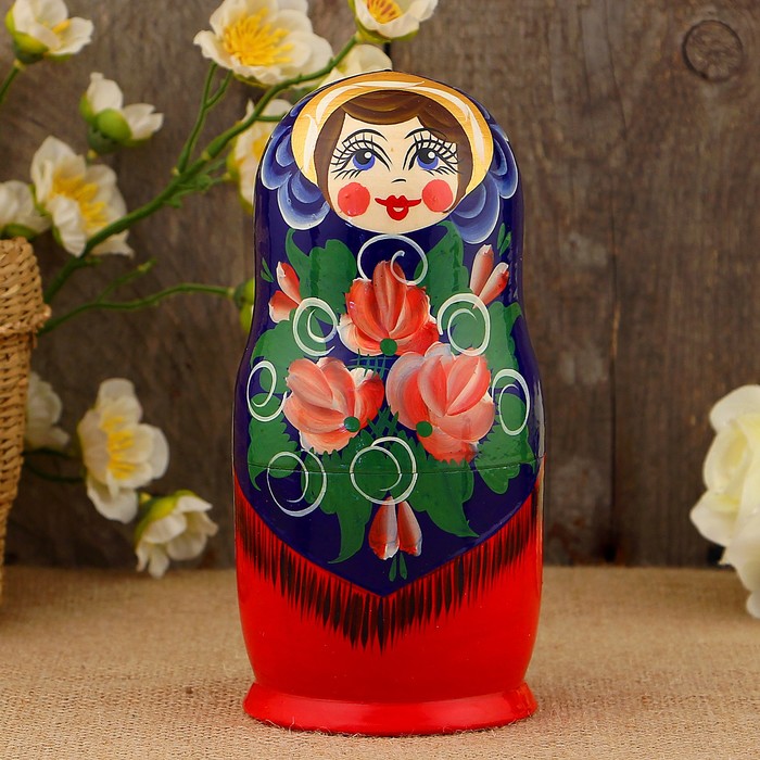 Матрёшка «Алёнушка», синий платок, 5 кукольная, 17 см