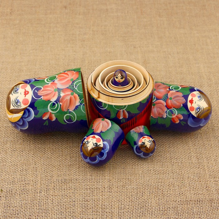 Матрёшка «Алёнушка», синий платок, 5 кукольная, 17 см