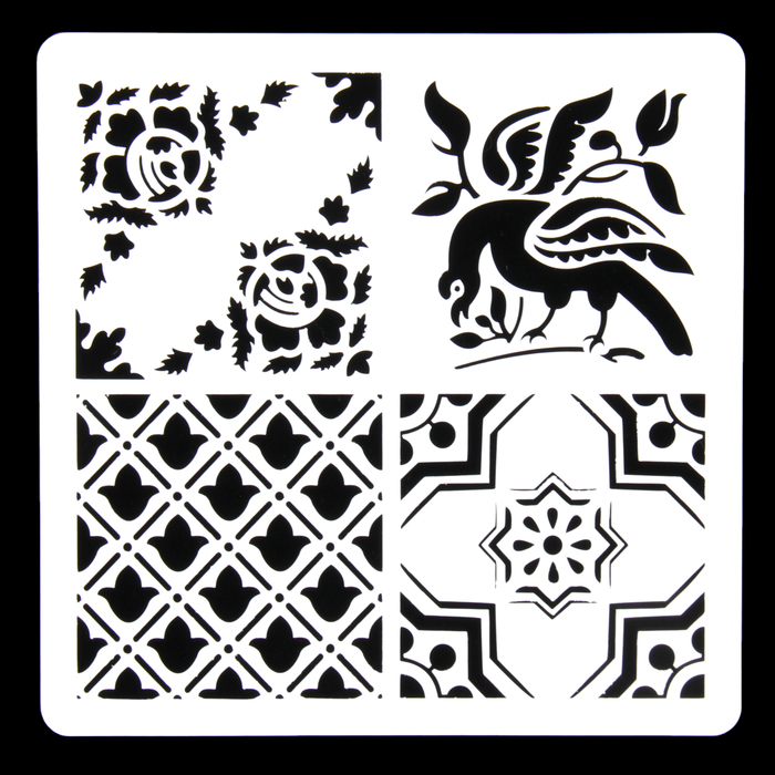 Трафарет пластик "Плитки Азулежу-7" 4 рисунка 15х15 см