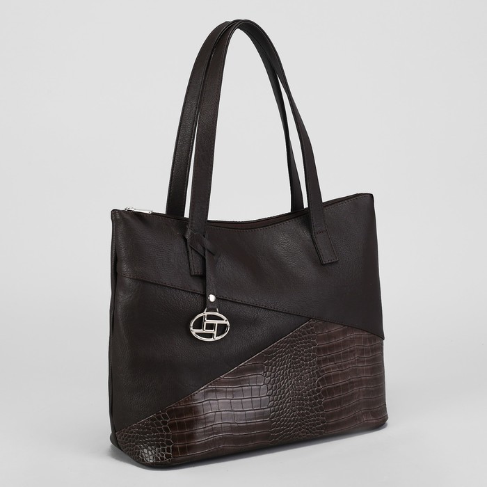 Сумка женская, отдел на молнии, наружный карман, крокодил тёмно-коричневый