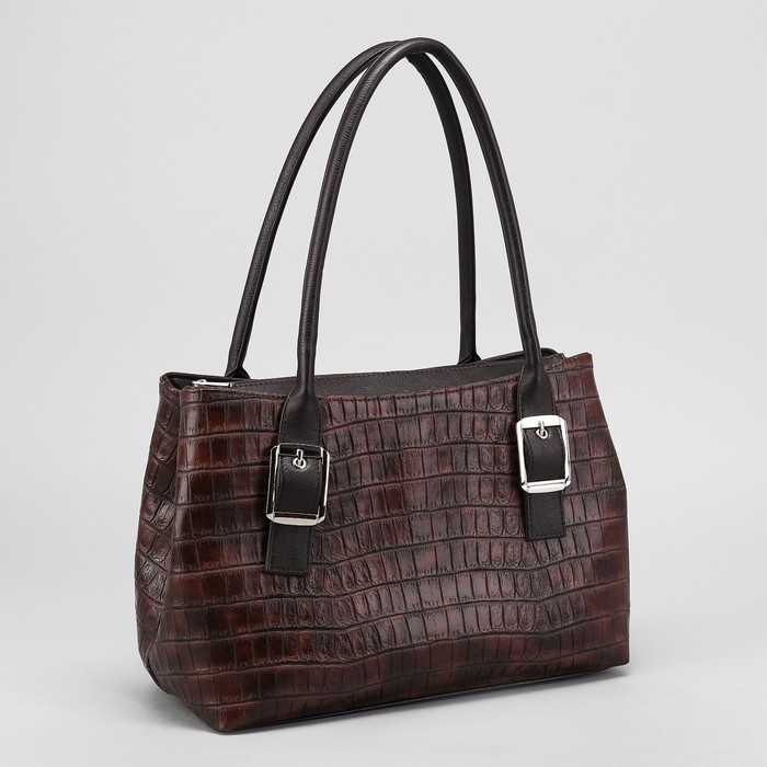 Сумка женская, 2 отдела на молниях, наружный карман, рыже-коричневый крокодил