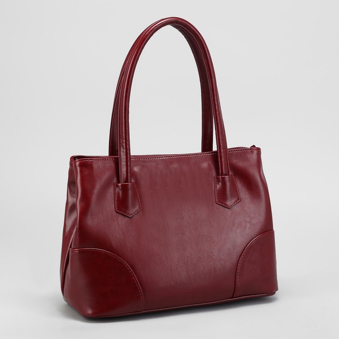 Сумка женская, 2 отдела на молнии, наружный карман, лак бордовый