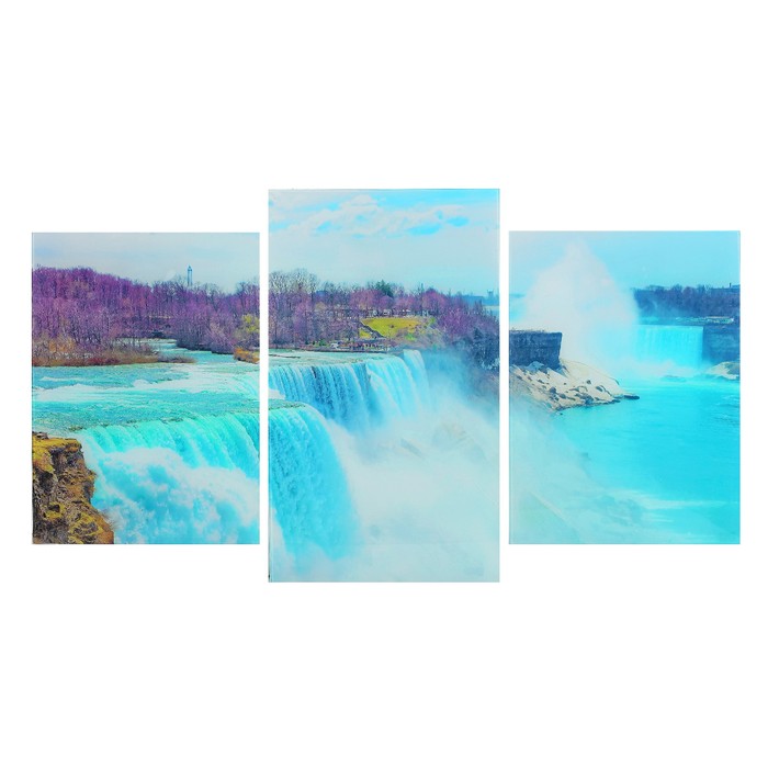 Модульная картина на стекле "Красивый водопад" 2-30х40, 30х50см (90х50см)