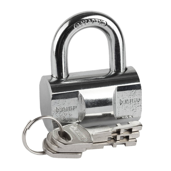 Замок навесной "ЗУБР" ЭКСПЕРТ, 50 мм, стальной корпус, закаленная дужка