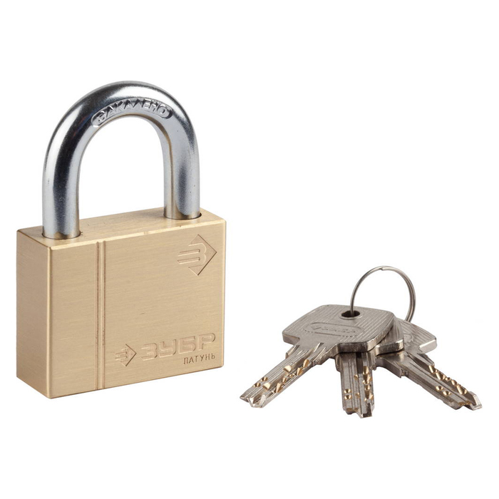 Замок навесной "ЗУБР" ЭКСПЕРТ, 50 мм, латунный корпус, закаленная дужка