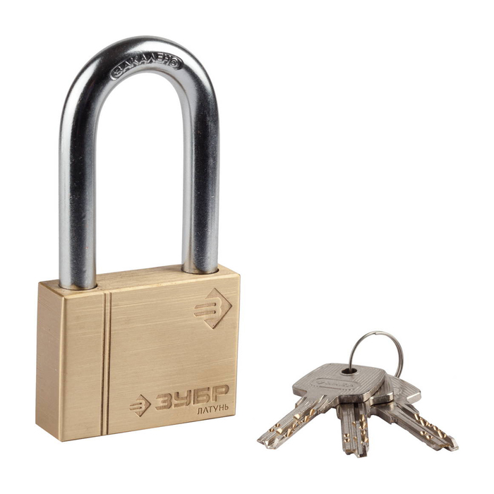 Замок навесной "ЗУБР" ЭКСПЕРТ, 60 мм, латунный корпус, удлиненная закаленная дужка