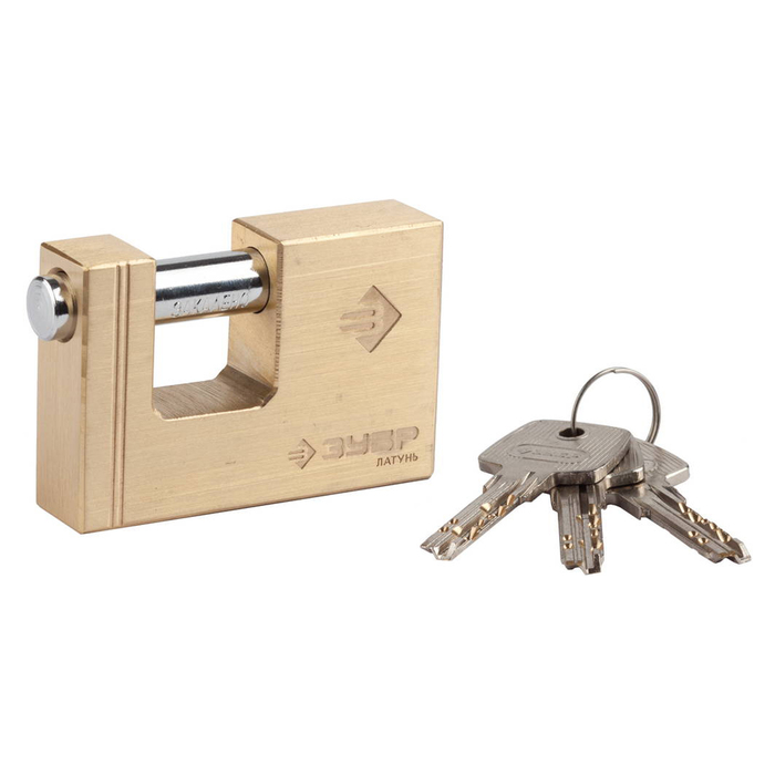 Замок навесной "ЗУБР" ЭКСПЕРТ, 75 мм, латунный корпус, П-образная форма