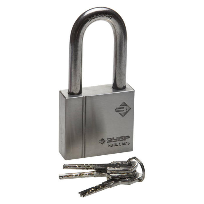 Замок навесной "ЗУБР" ЭКСПЕРТ, 60 мм, нержавеющая сталь, удлиненная закаленная дужка