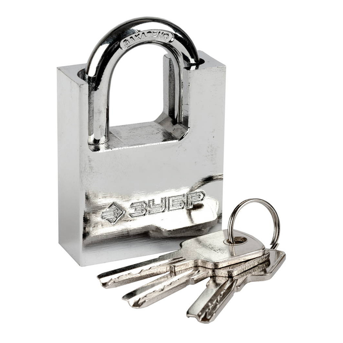 Замок навесной "ЗУБР" ЭКСПЕРТ, 50 мм, стальной корпус, закаленная дужка, с доп. защитой