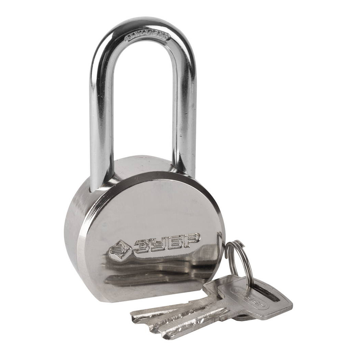 Замок навесной "ЗУБР" ЭКСПЕРТ, 55 мм, стальной корпус, удлиненная закаленная дужка