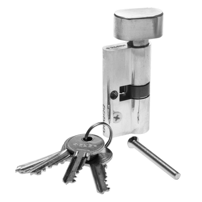 Механизм цилиндровый "ЗУБР" МАСТЕР 5-PIN, 60 мм, тип "ключ-защелка", цвет хром