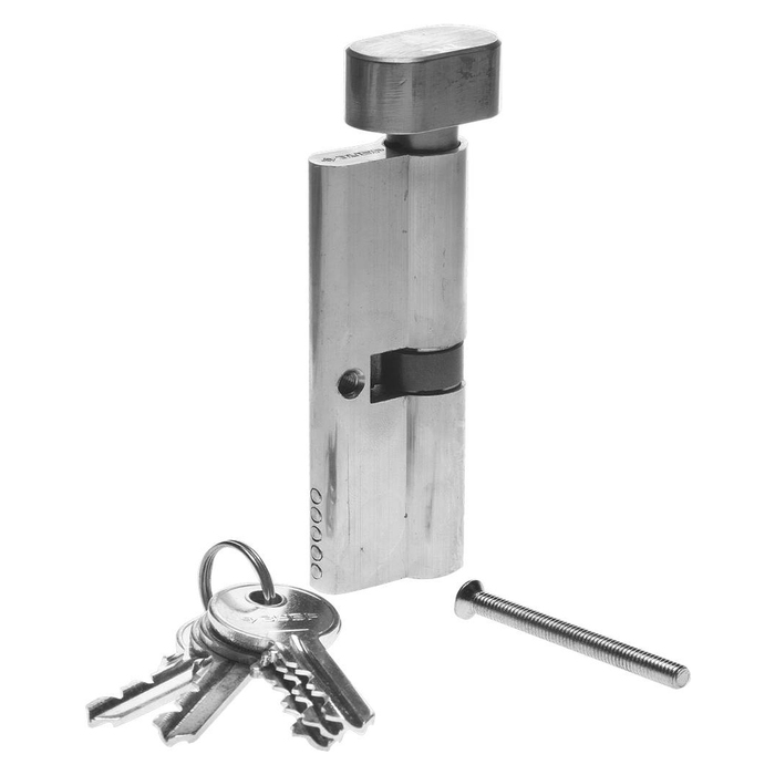 Механизм цилиндровый "ЗУБР" МАСТЕР 5-PIN, 80 мм, тип "ключ-защелка", цвет хром