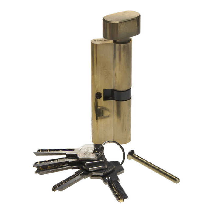 Механизм цилиндровый "ЗУБР" ЭКСПЕРТ 6-PIN, 90 мм, тип "ключ-защелка", цвет латунь