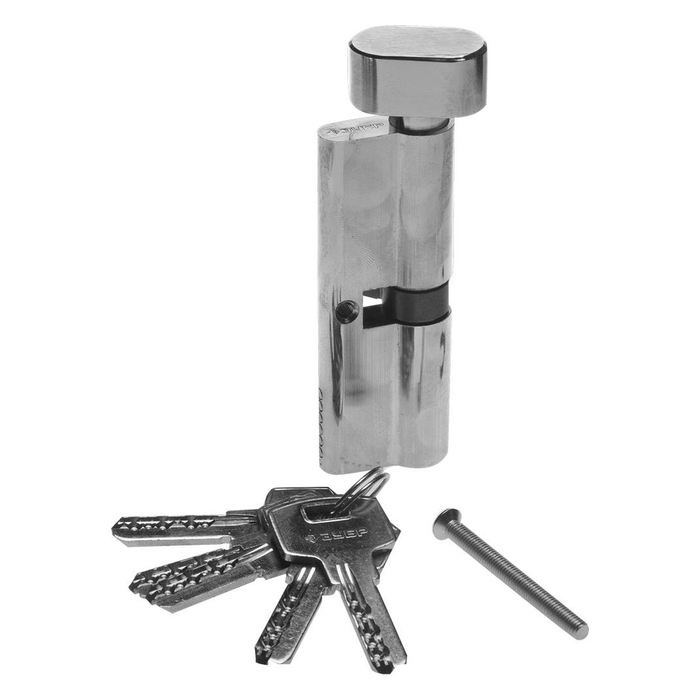 Механизм цилиндровый "ЗУБР" ЭКСПЕРТ 6-PIN, 70 мм, тип "ключ-защелка", цвет хром