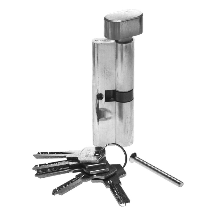 Механизм цилиндровый "ЗУБР" ЭКСПЕРТ 6-PIN, 80 мм, тип "ключ-защелка", цвет хром