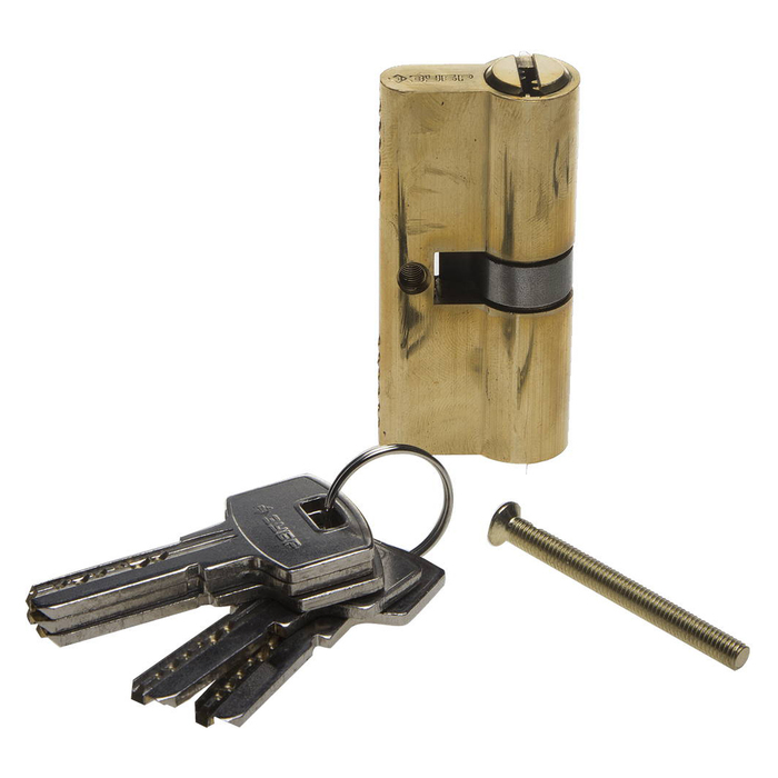 Механизм цилиндровый "ЗУБР" ЭКСПЕРТ 6 PIN, 70 мм, тип "ключ-ключ", цвет латунь