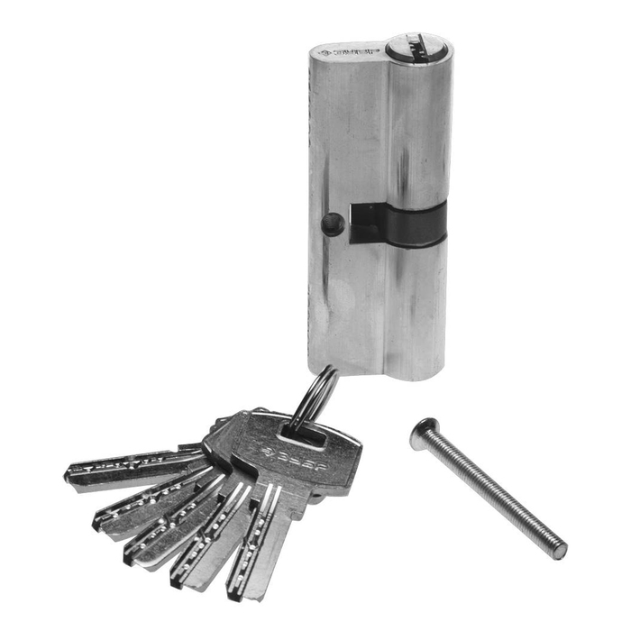 Механизм цилиндровый "ЗУБР" ЭКСПЕРТ 6-PIN, 80 мм, тип "ключ-ключ", цвет хром