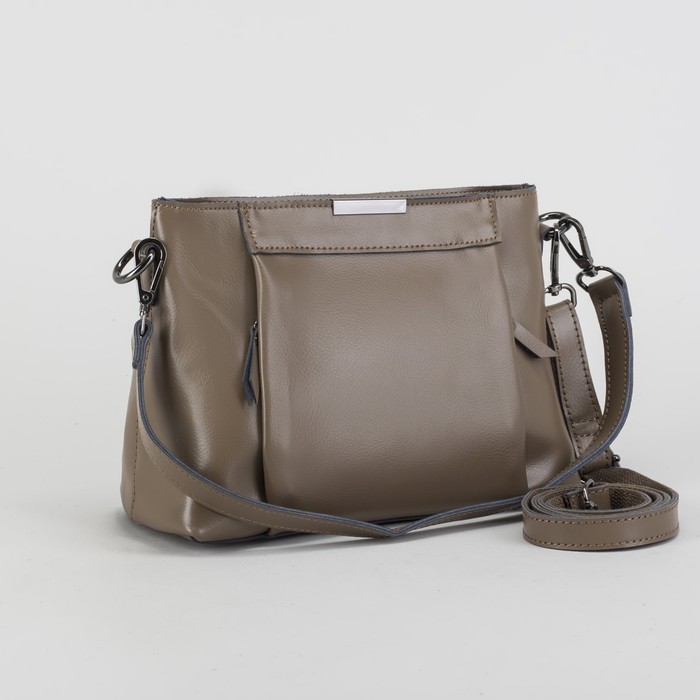 Сумка женская, отдел с перегородкой на молнии, 3 наружных кармана, длинный ремень, цвет хаки