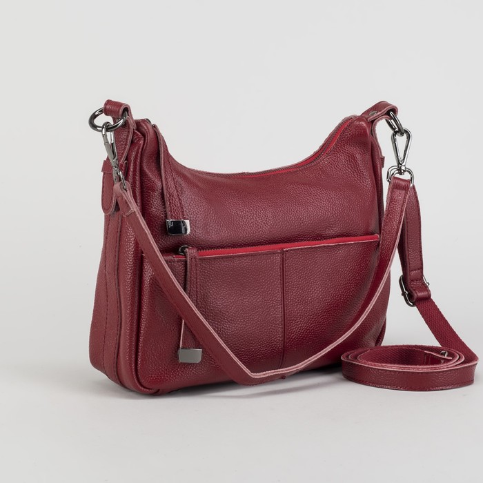 Сумка женская, отдел на молнии, 2 наружных кармана, длинный ремень, цвет бордовый