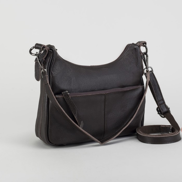 Сумка женская, отдел на молнии, 2 наружных кармана, длинный ремень, цвет кофе