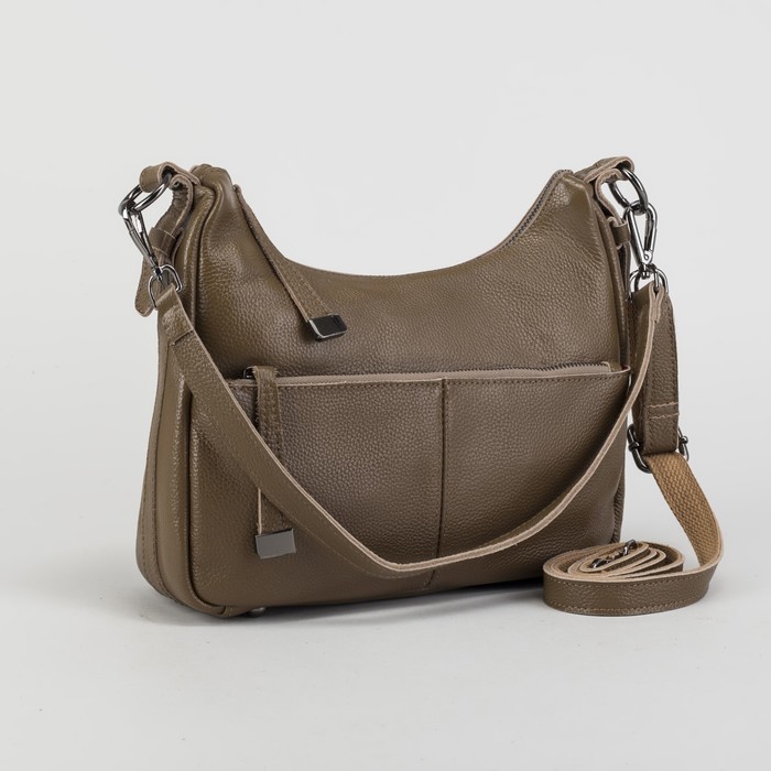 Сумка женская, отдел на молнии, 2 наружных кармана, длинный ремень, цвет хаки