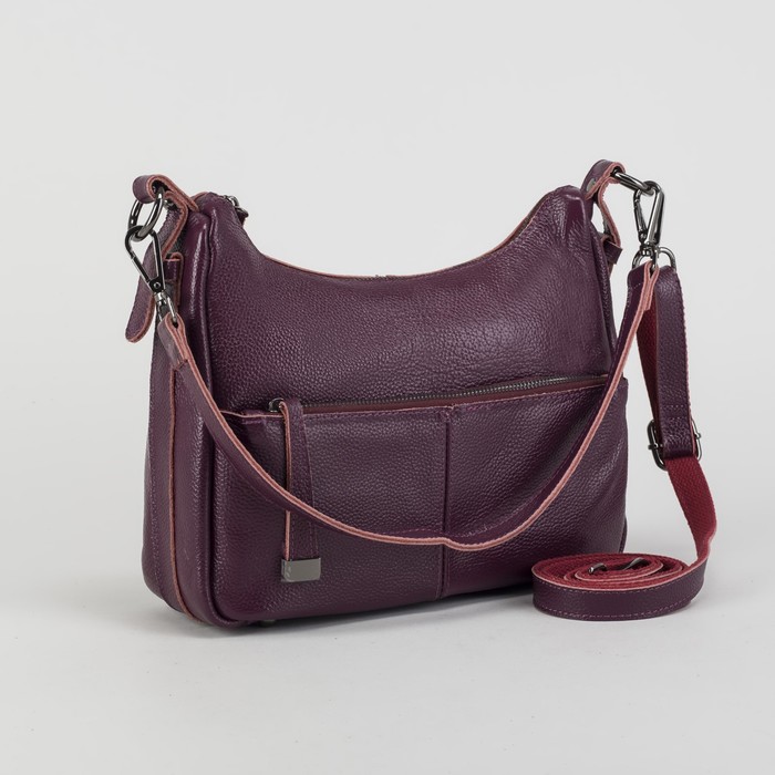 Сумка женская, отдел на молнии, 2 наружных кармана, длинный ремень, цвет фиолетовый